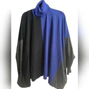1X Alfani royal blue + black graphical flowy asymmetrical tunic sweaters